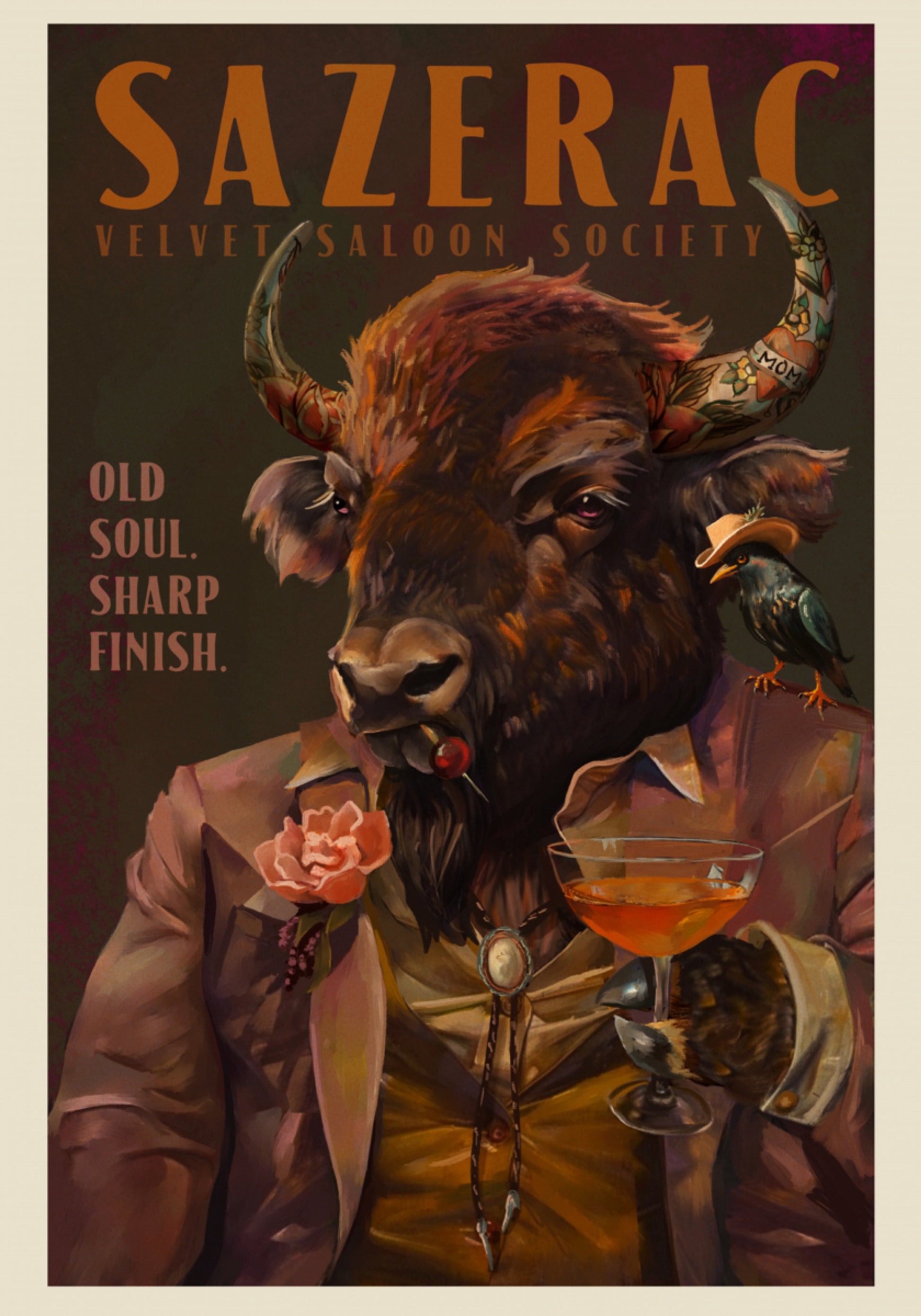 Buffalo pije koktajl Sazerac. Sztuka alkoholowa i barowa