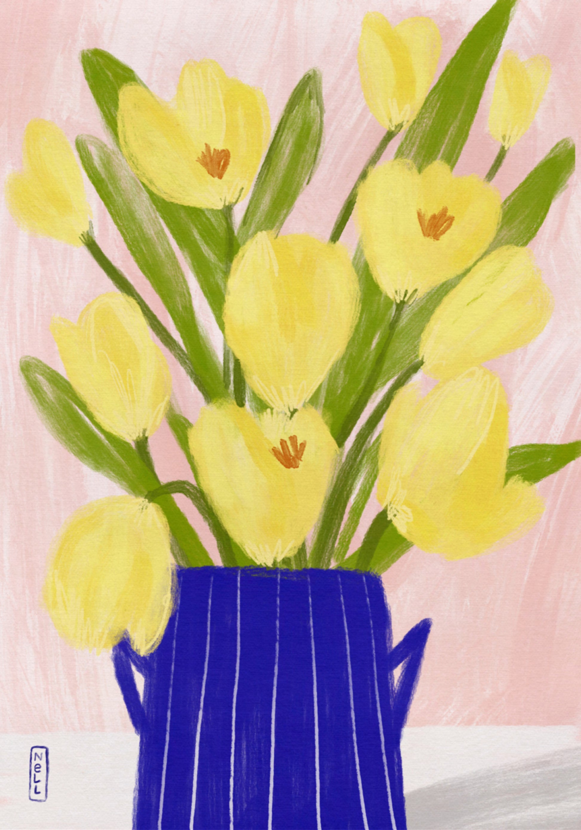 Wiosenne tulipany w niebieskim wazonie