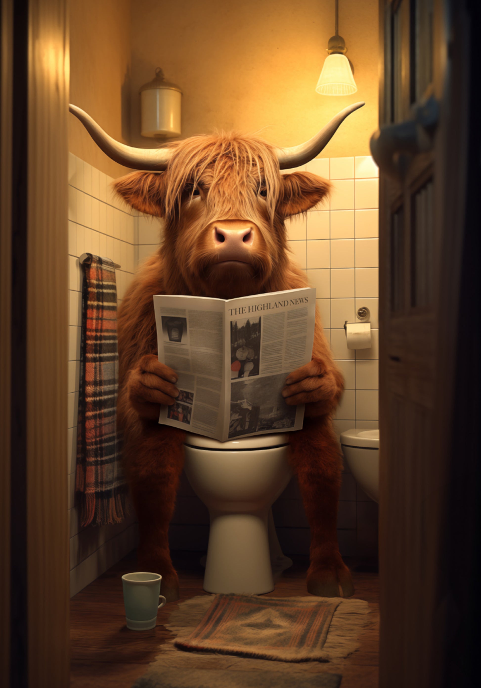 Highland Cow Czytanie Wiadomości