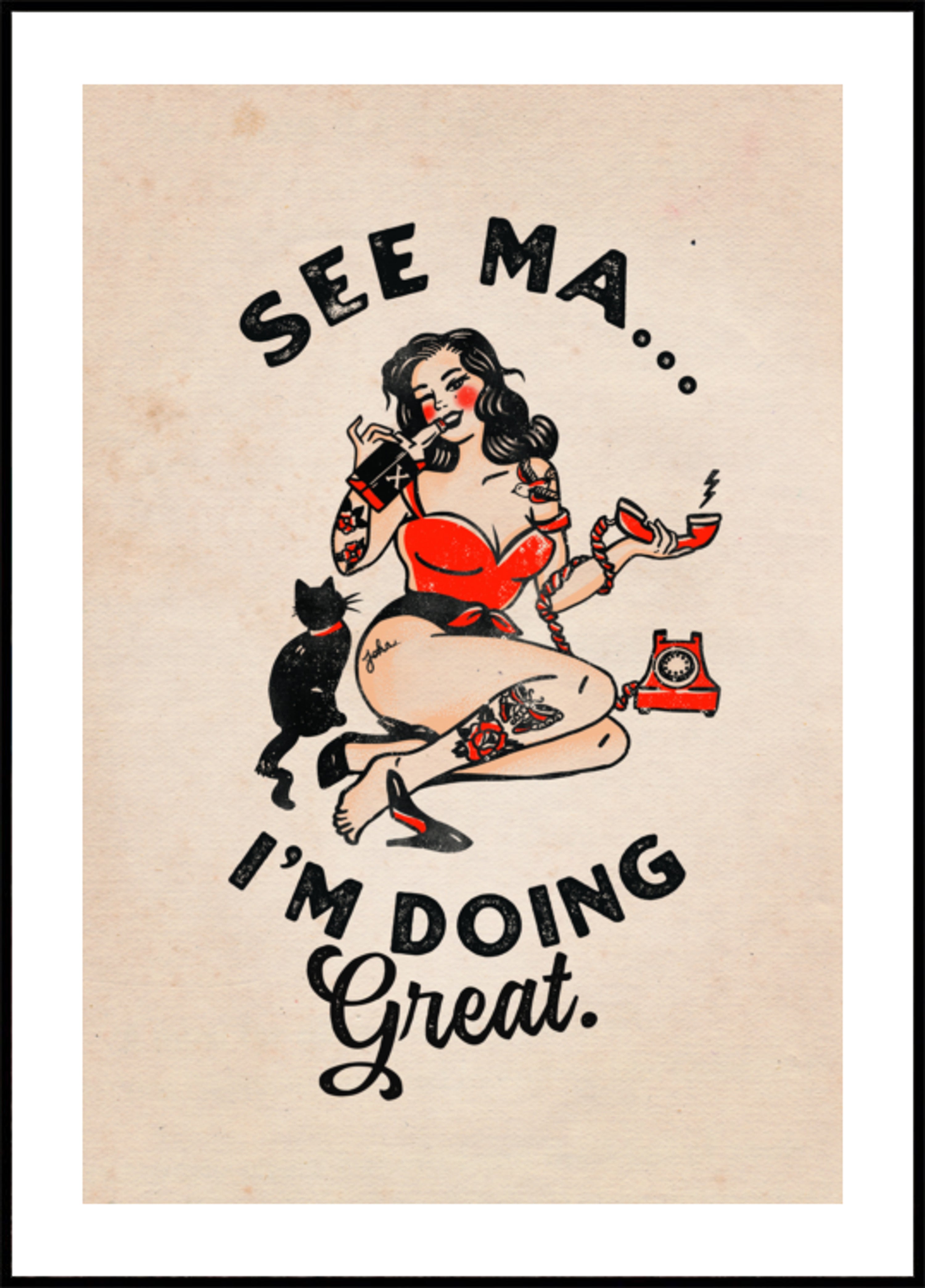 Zobacz plakat Ma Funny Vintage Pinup Girl & Cat