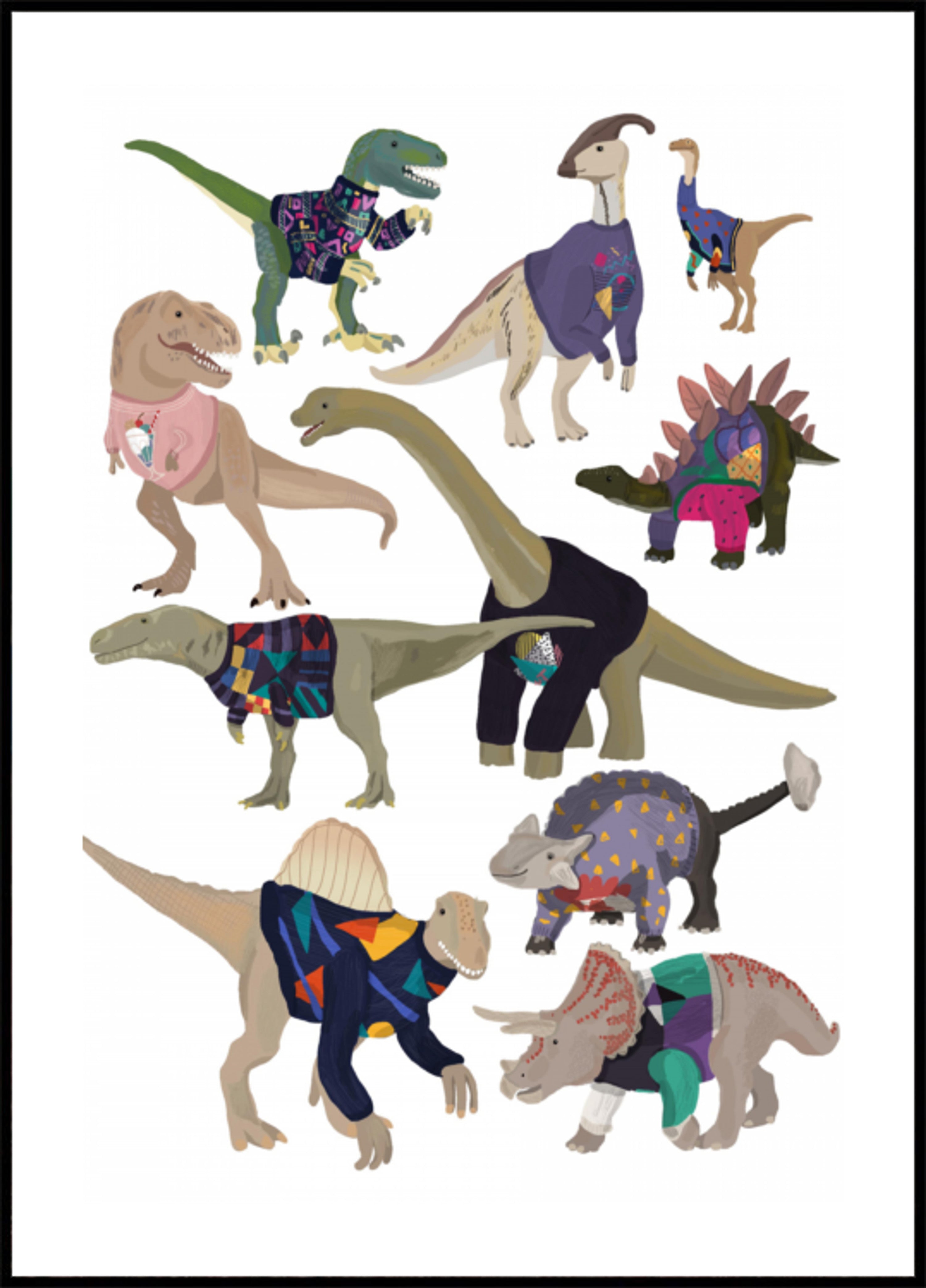 Fantazyjne swetry z dinozaurami