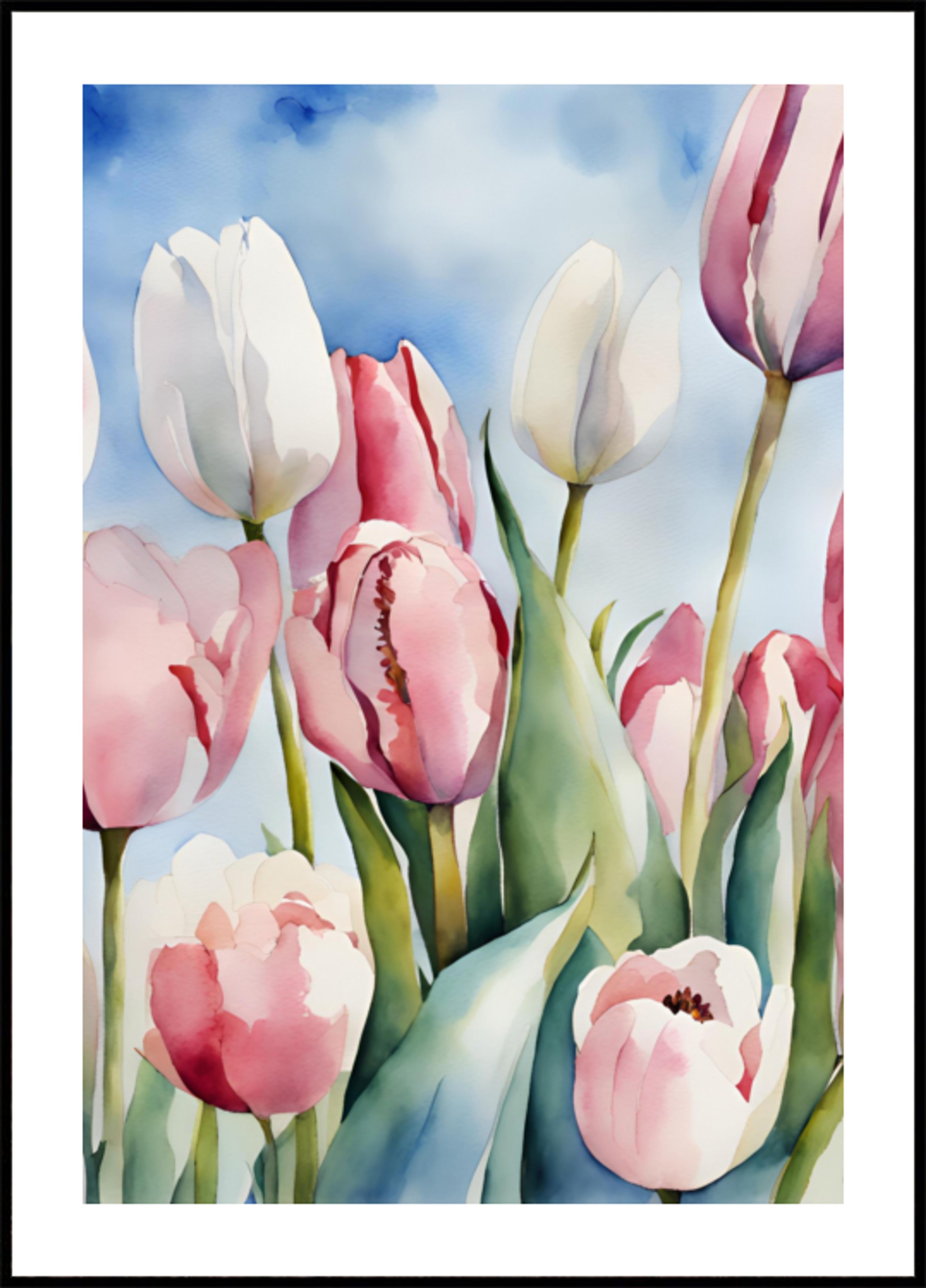Akwarela wiosenne tulipany