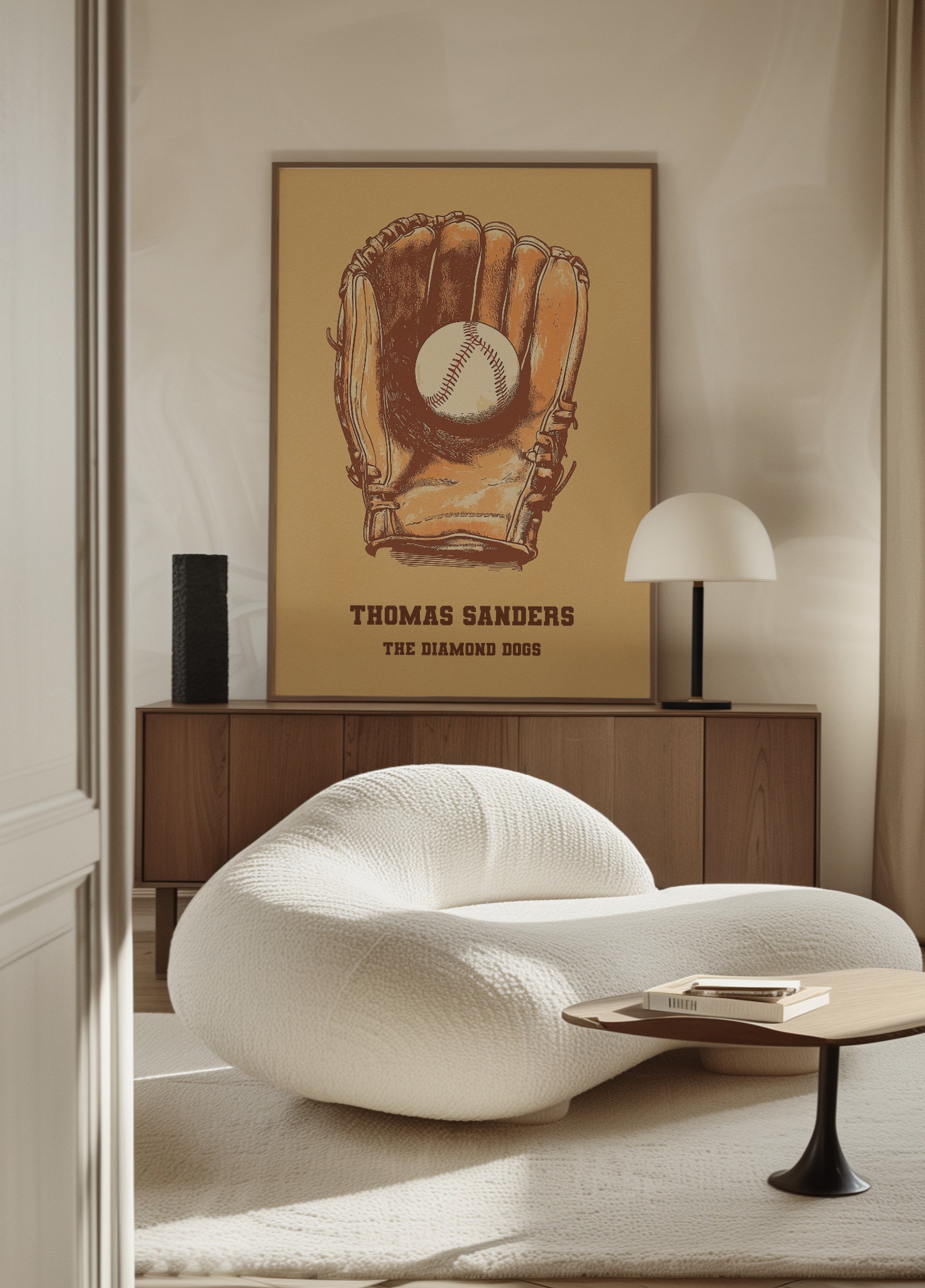 Plakat w stylu vintage z rękawiczką baseballową i piłką