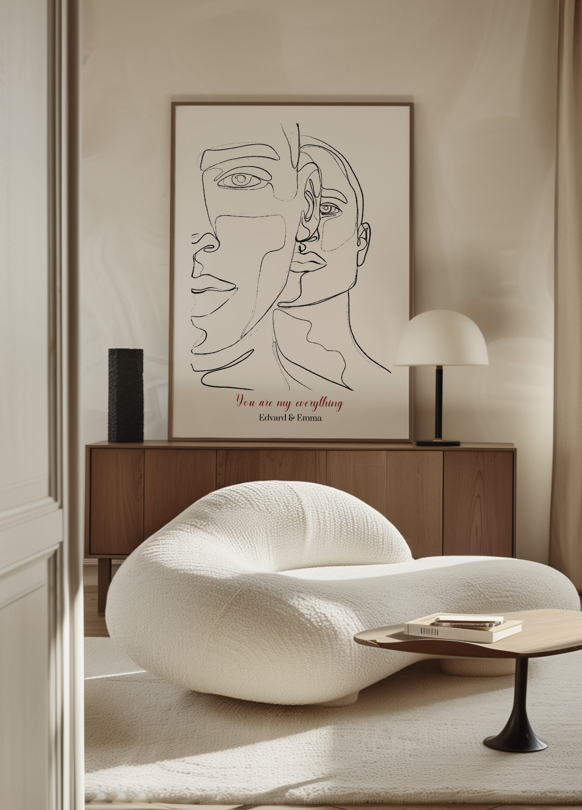 Minimalistyczny portret pary w grafice liniowej