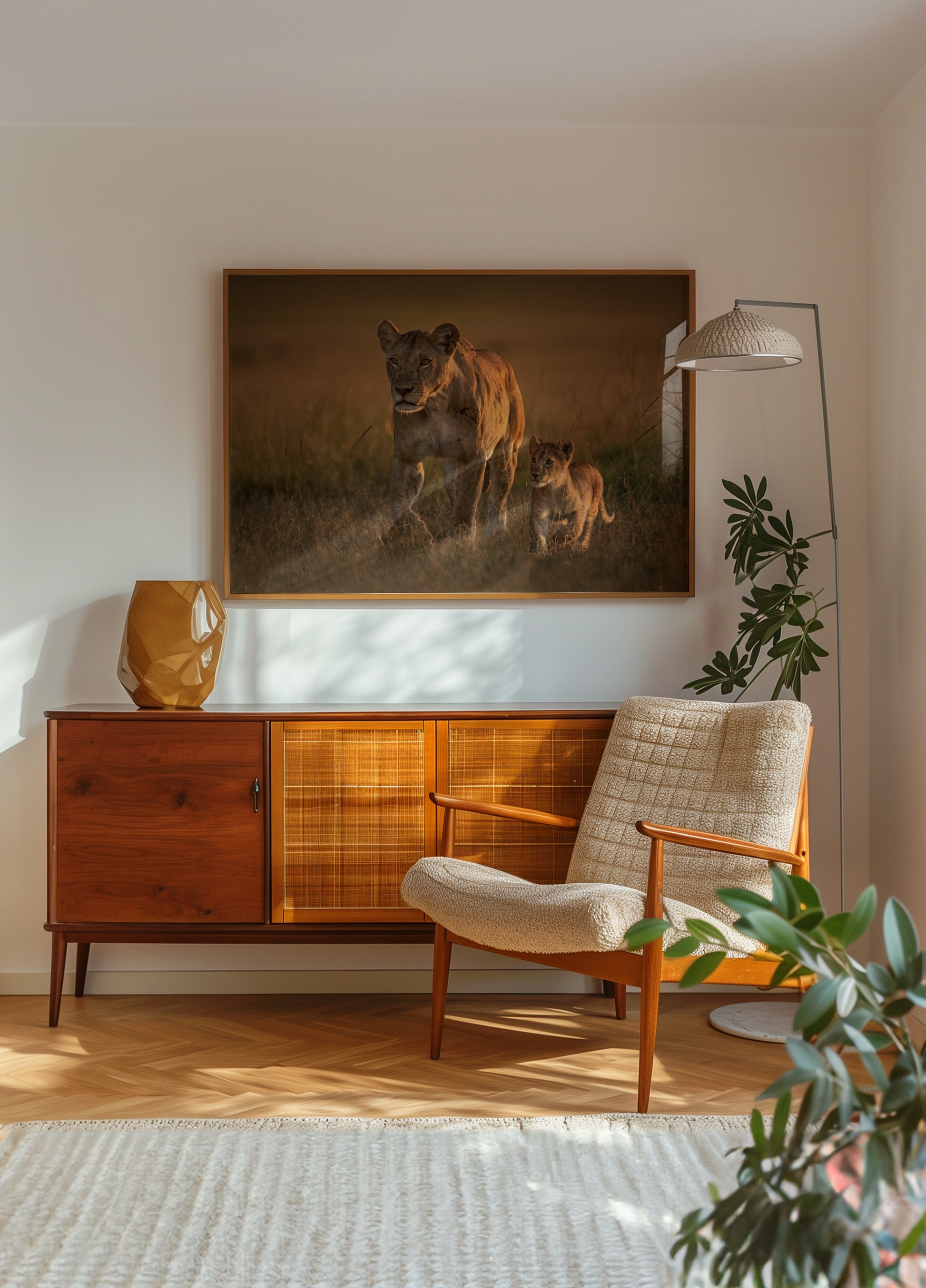 Rodzina złotych lwów sawanny