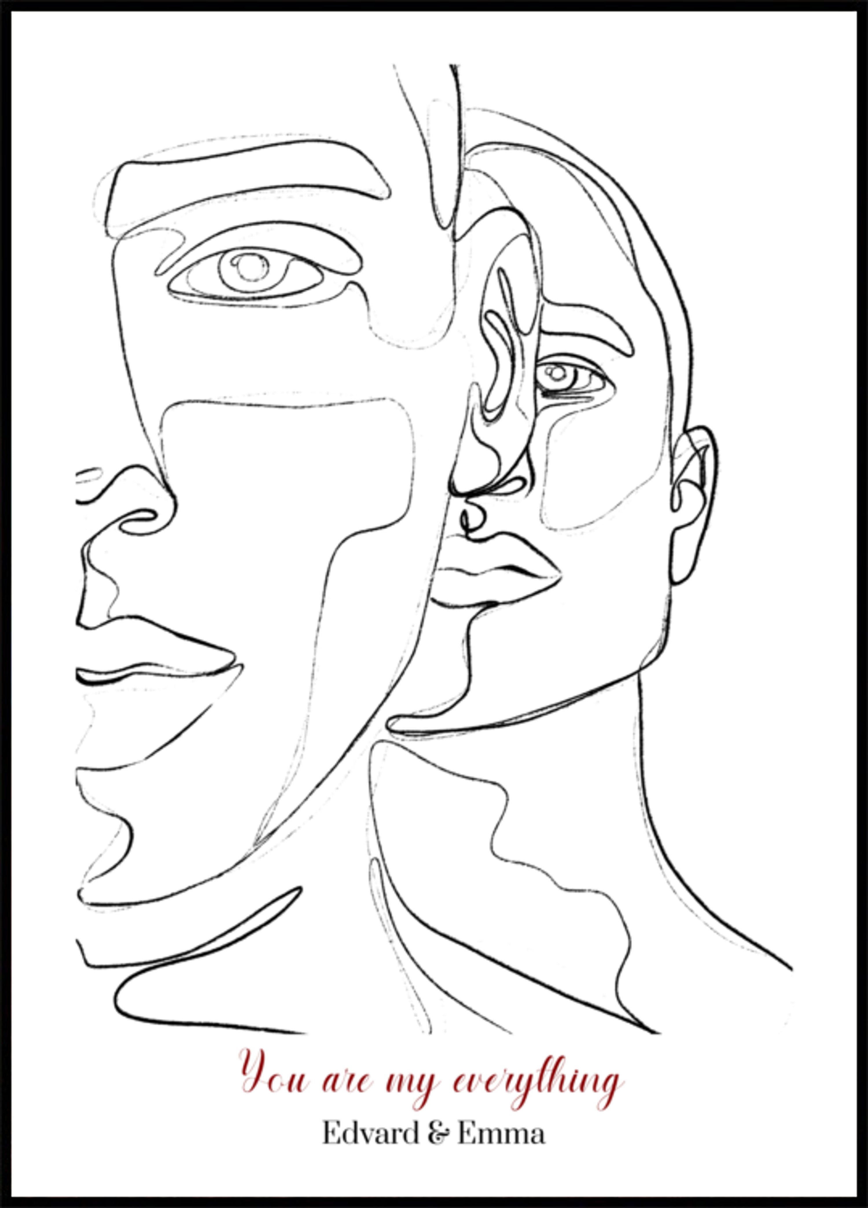 Minimalistyczny portret pary w grafice liniowej