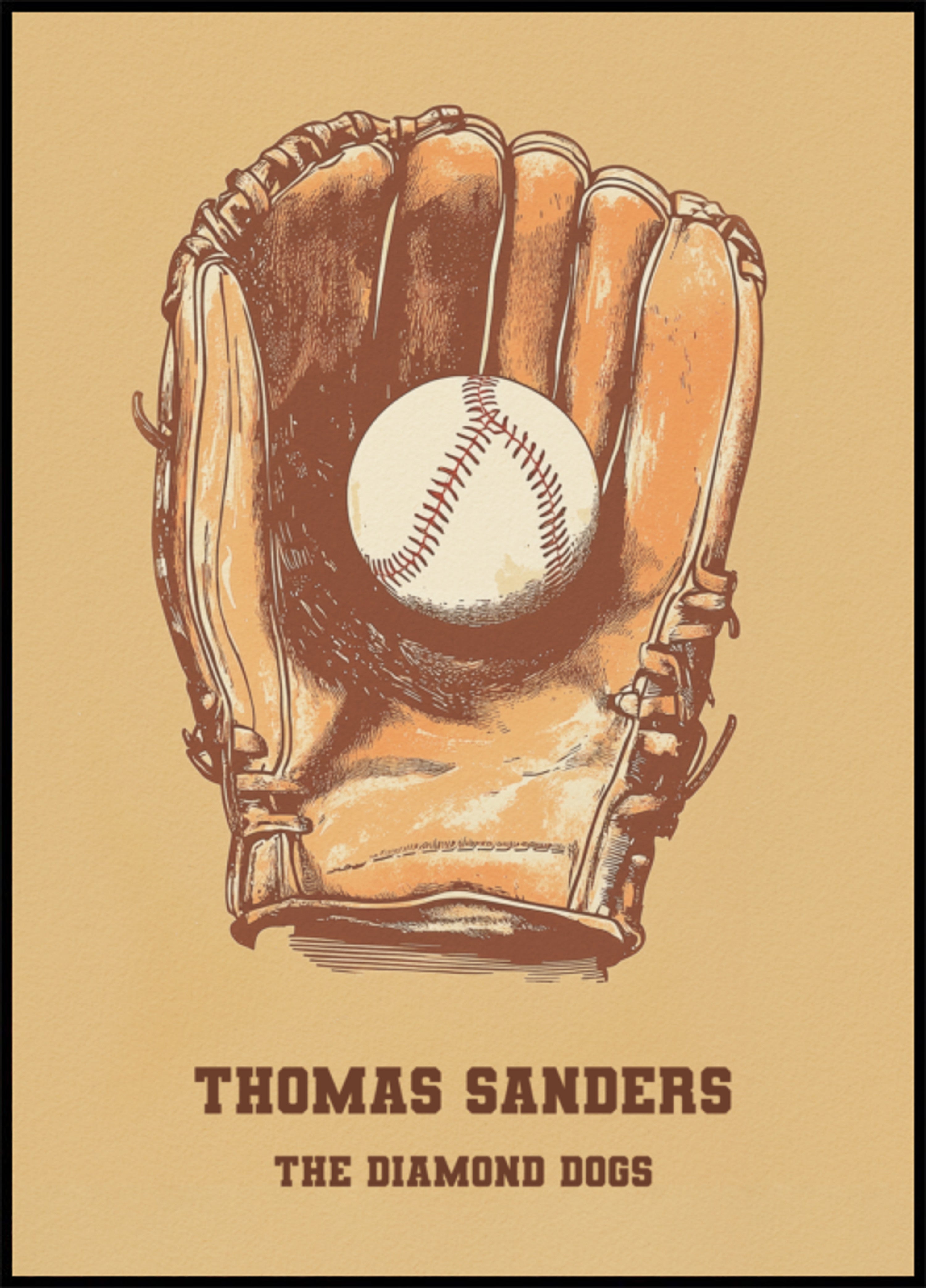 Plakat w stylu vintage z rękawiczką baseballową i piłką