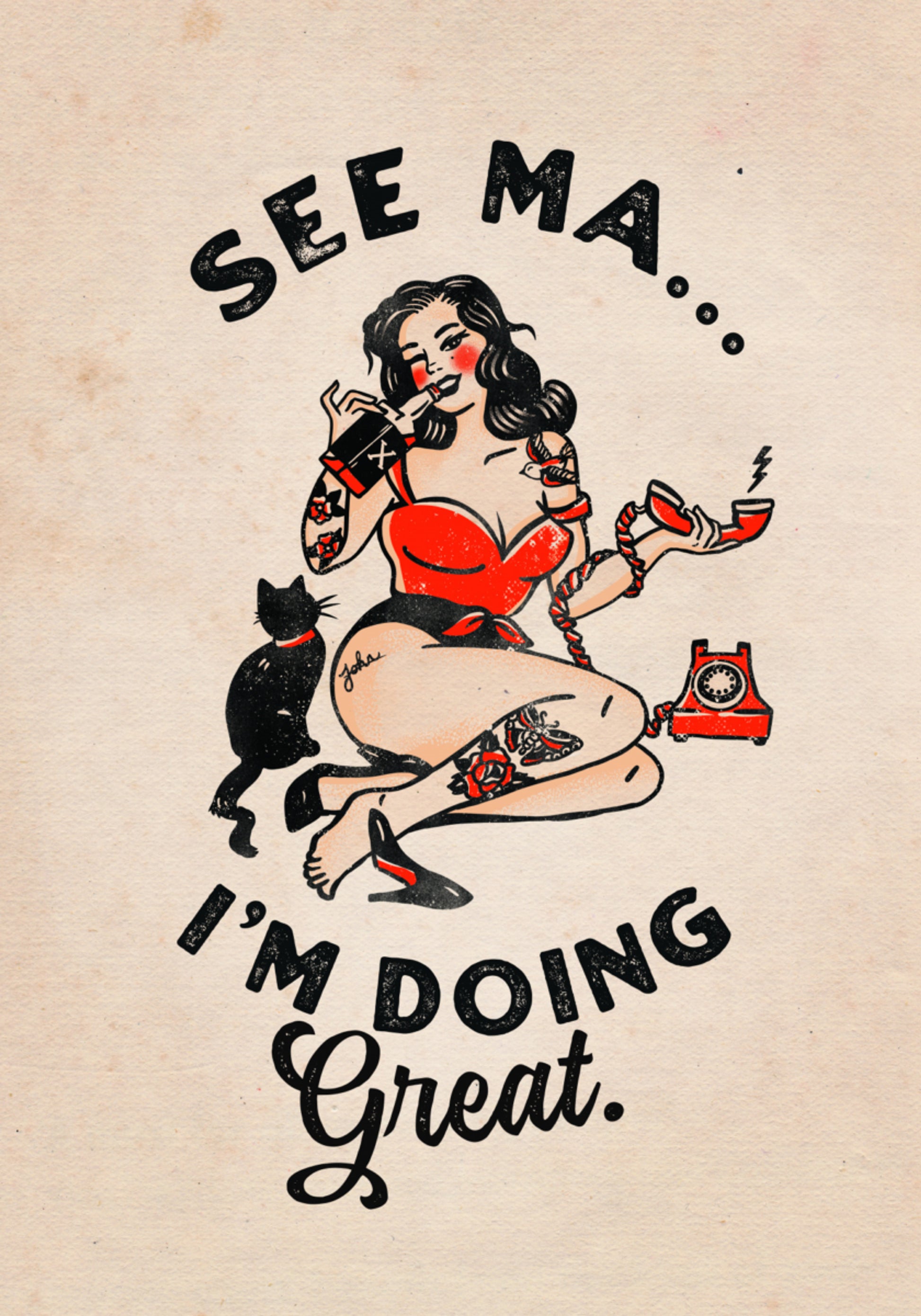 Zobacz plakat Ma Funny Vintage Pinup Girl & Cat